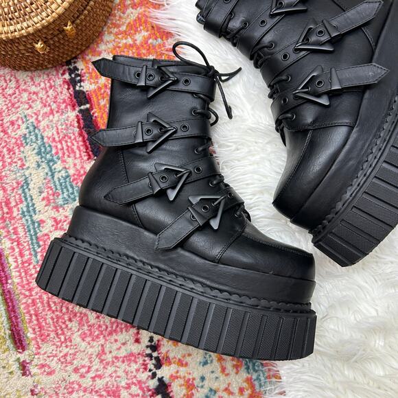 $135 Lamoda Unstable Chunky Ankle Creeper Boots 5 Faux Leather Goth Platform - Picture 3 of 10